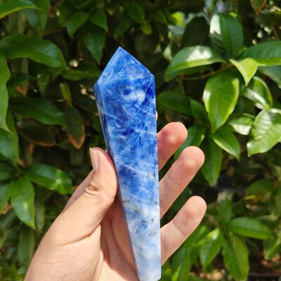 源头厂家直发天然荧光蓝纹石权杖尖单柱六棱柱球水晶装饰摆件水晶