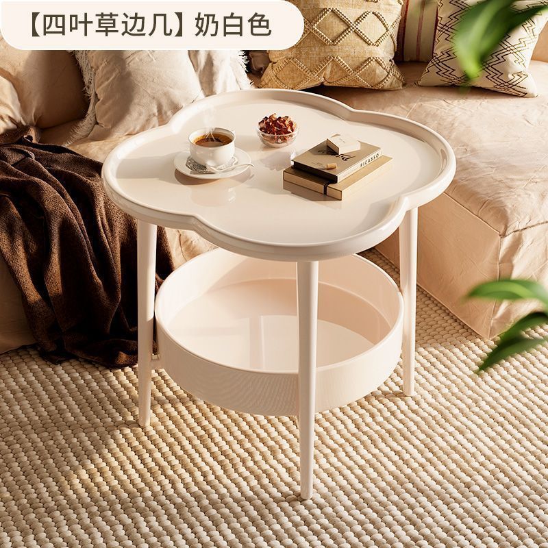 可移动置物架沙发边柜风奶油花朵边几四叶草小茶几桌面置物架客厅
