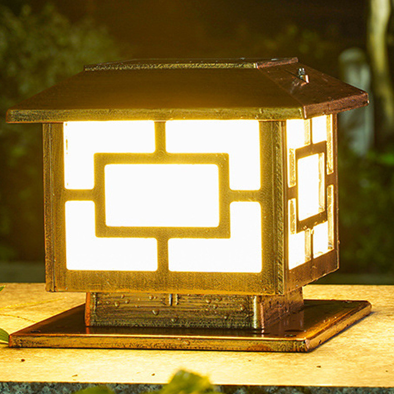 热销太阳能柱头灯户外太阳能柱头灯庭院灯围墙灯小区大门铝制方形