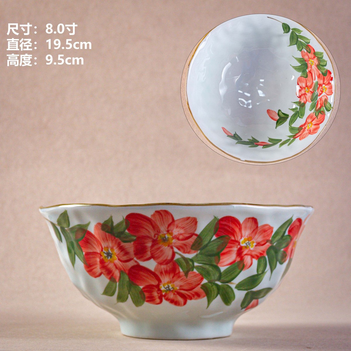 手捏大汤碗手绘高温釉下彩手工景德镇创意家用陶瓷餐具大汤碗面碗