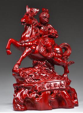 红色木雕马上封侯摆件家居工艺品办公装饰品红木客厅事业商务礼品