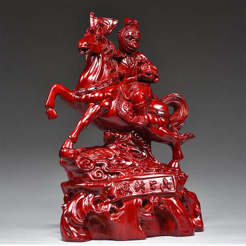 红色木雕马上封侯摆件家居工艺品办公装饰品红木客厅事业商务礼品