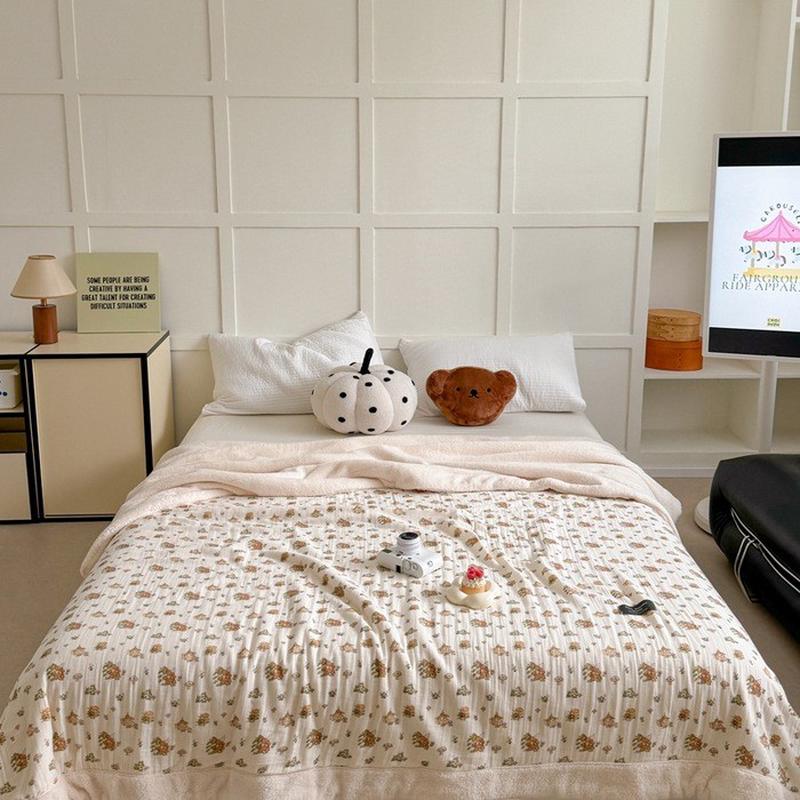 全棉双层水洗午休毯皱纱泰迪绒毛毯办公室皱沙发盖毯毛毯毯子