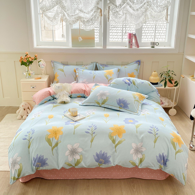极简现代风雅棉四件套简约小碎花床单被套床笠式床上用品批发