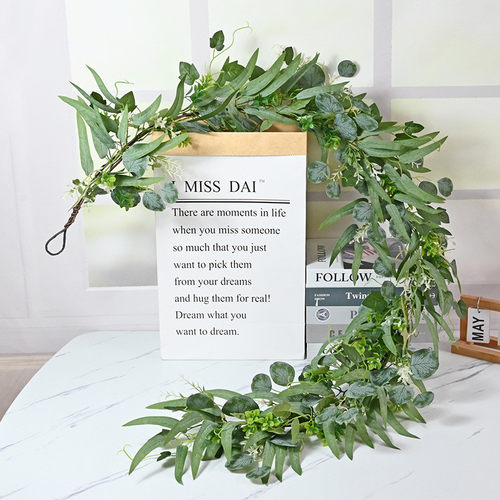 热卖仿真尤加利柳叶藤条桉树叶藤条常春藤婚礼装饰藤条派对