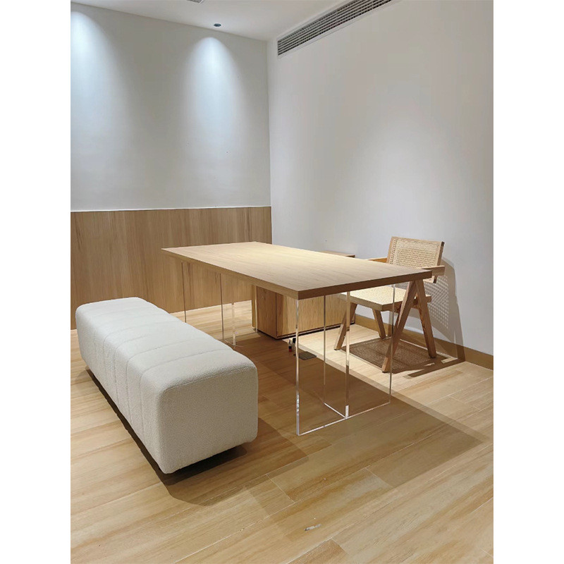 亚克力桌腿定制一字型餐桌支架茶几岩板悬浮腿t型高透明支撑桌脚