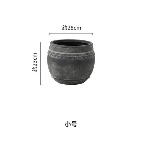 复古做风黑色仿古罐镁泥花盆大号口径落地绿植橡皮树尤加利侘寂旧