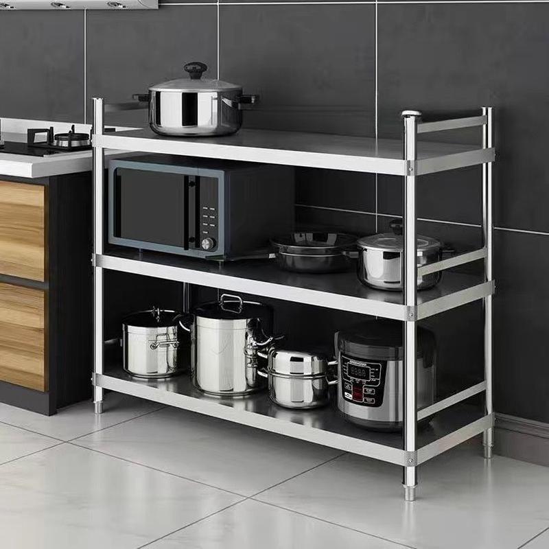 落地不锈钢防锈置物架微波炉架加厚多层厨房用品收纳储物架烤箱架