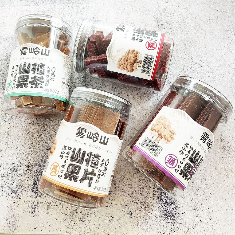 山楂冰糖葫芦雾岭山蒸山楂片山楂条桶装桑葚草莓原味桑莓味