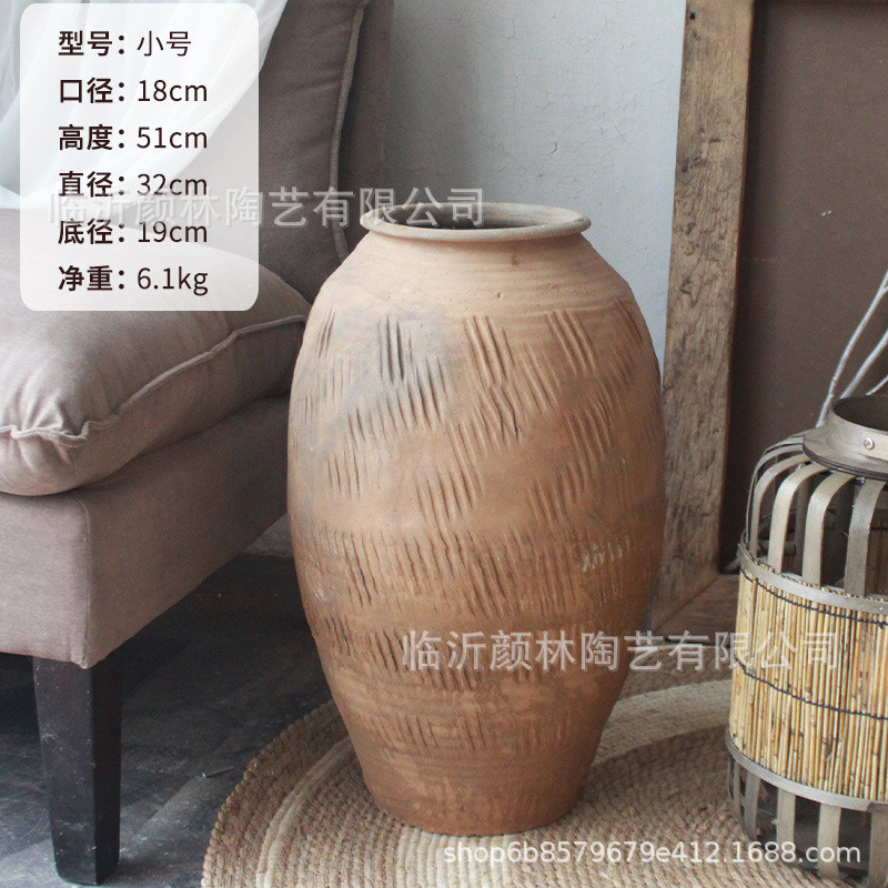 颜林古陶瓶落地土陶罐古花瓶中式粗陶缸土土大号罐缸瓦缸民俗罐子