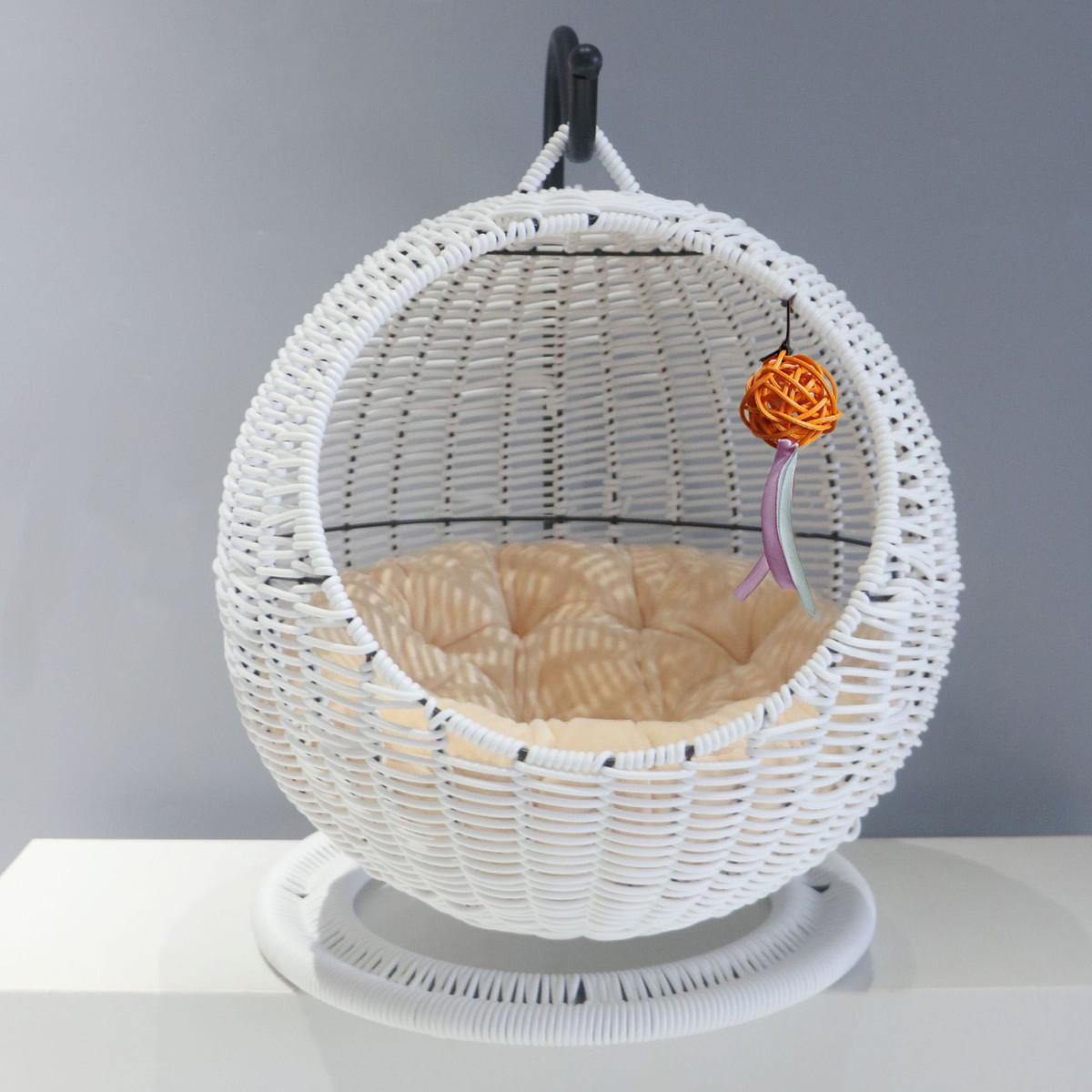 网红款半封闭式猫笼吊床大空间猫窝宠物圆形吊篮猫床手工藤编夏季