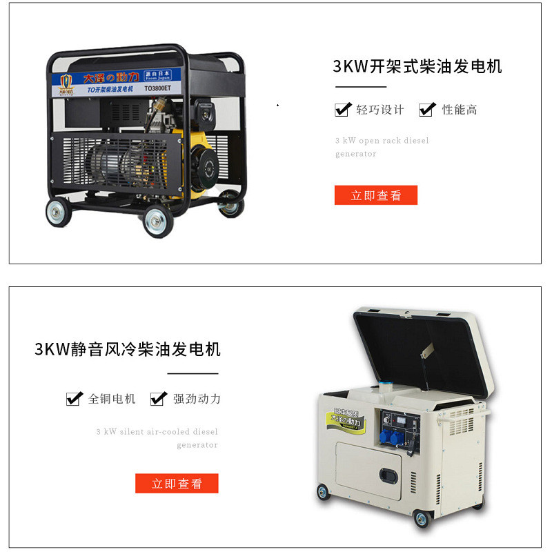 大泽动力3KW高原款柴油发电机 TO3800ET-JS单三相220V 380V高原用