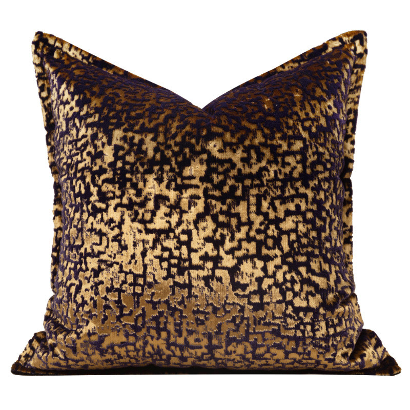 样板间式轻奢意酒店软装抱枕割绒几何提花客厅沙发黑金靠垫腰枕套