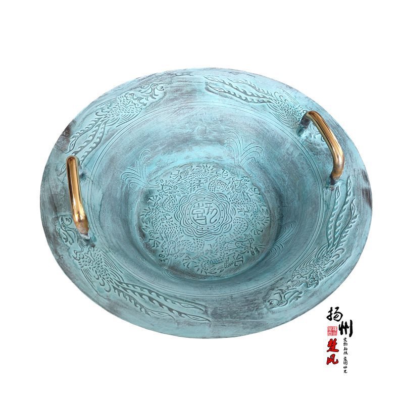8WTI仿古青铜器龙洗盆婚庆铜盆跳水共振盆加厚鱼洗沃盥礼器匜金盆