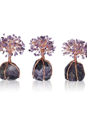 水晶树石头碎石碎石小树摆件七色绕线树能量水晶摆饰厂家批发