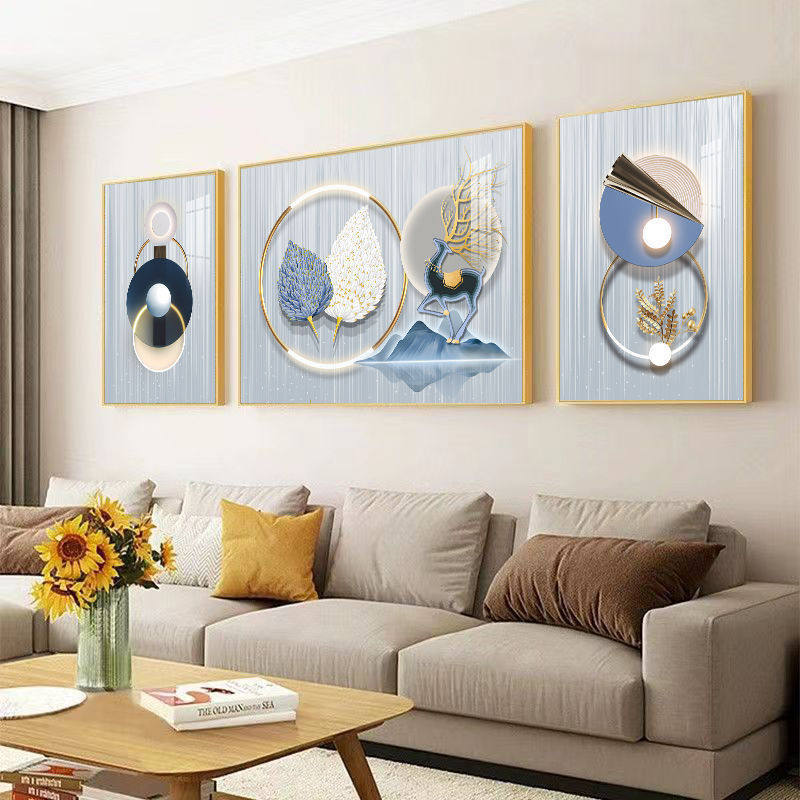 轻奢简约北欧风沙发背景墙三联画客厅装饰画挂画免打孔墙画奶油风