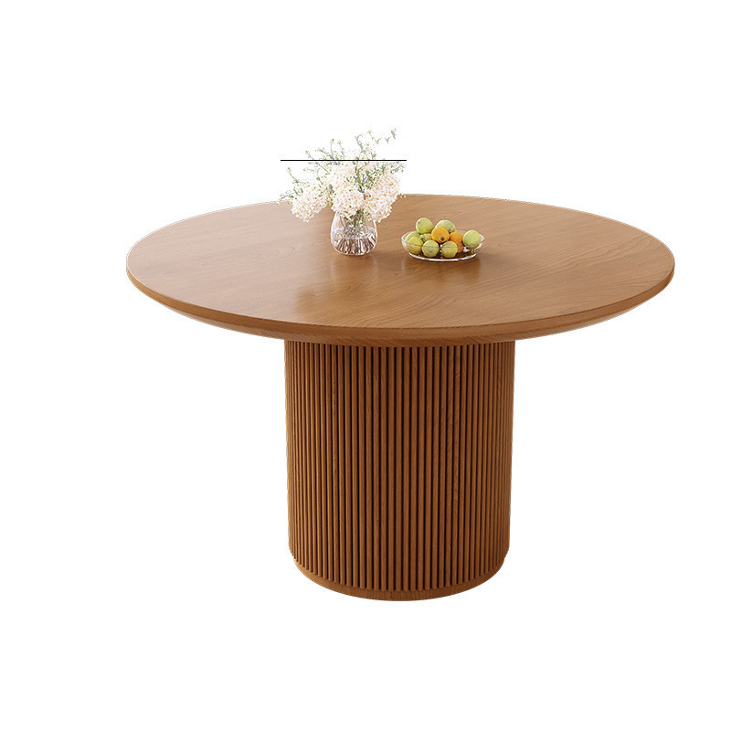 全实木餐桌椅侘日式风简约罗马柱圆形餐桌家用小户型寂民宿吃饭桌