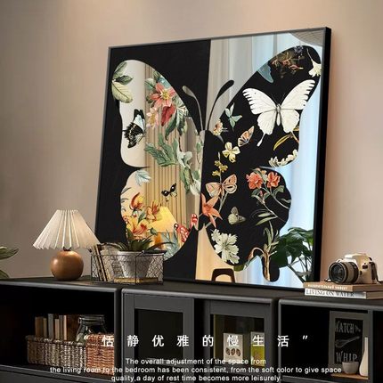 法式复古风客厅装饰画镜子高级感沙发背景墙面挂画蝴蝶桌面摆件画