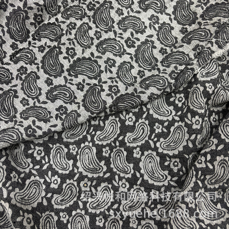 亚麻棉裤装洗腰果提花面料复古柔软双面服装砂布料t8610