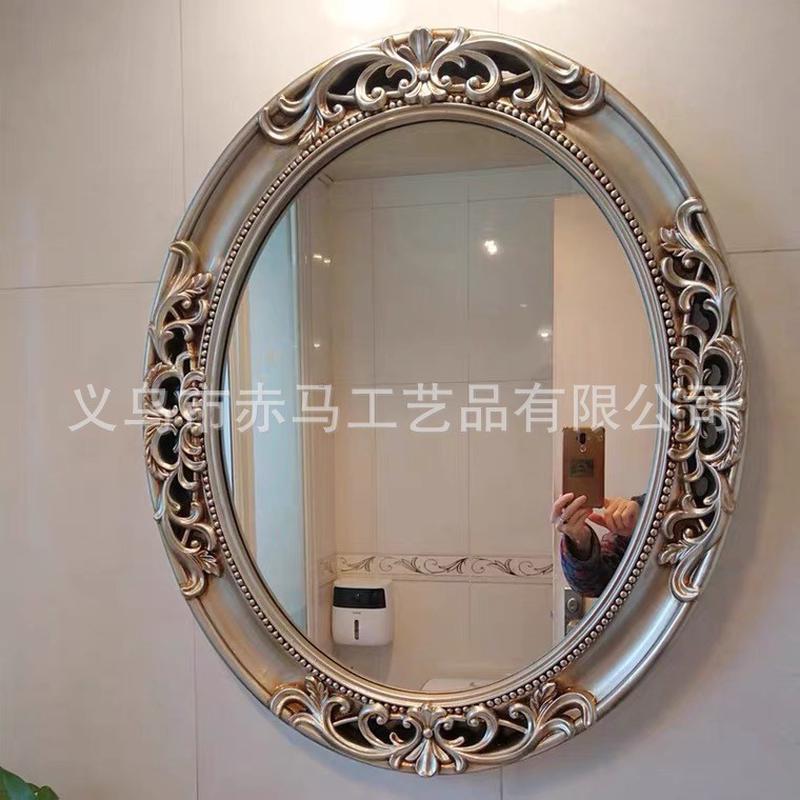 2022新欧式椭圆镂空浴室镜梳妆镜家用壁挂玄关装饰镜壁挂厕所镜子