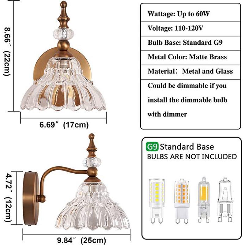 复古美式化妆灯浴室镜前灯水晶玻璃灯罩壁灯工业风卧室过道床头灯