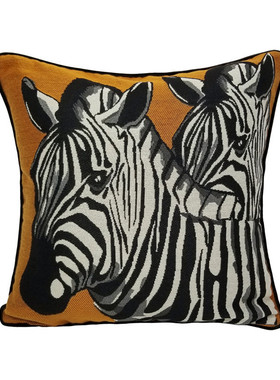 现代橘色软包设计师提花色织靠垫马头样板房绒布抱枕沙发47x47cm