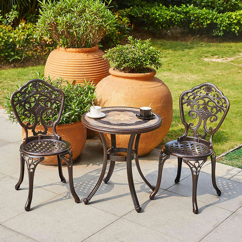 热销跨境商业街铸铝桌椅户外茶几阳台桌椅组合广场休闲椅等候椅批