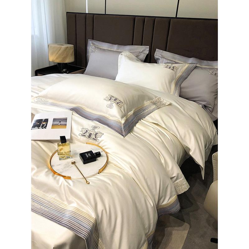 轻奢高级感140支匹马棉四件套100全棉样板间床品被套奢华别墅刺绣