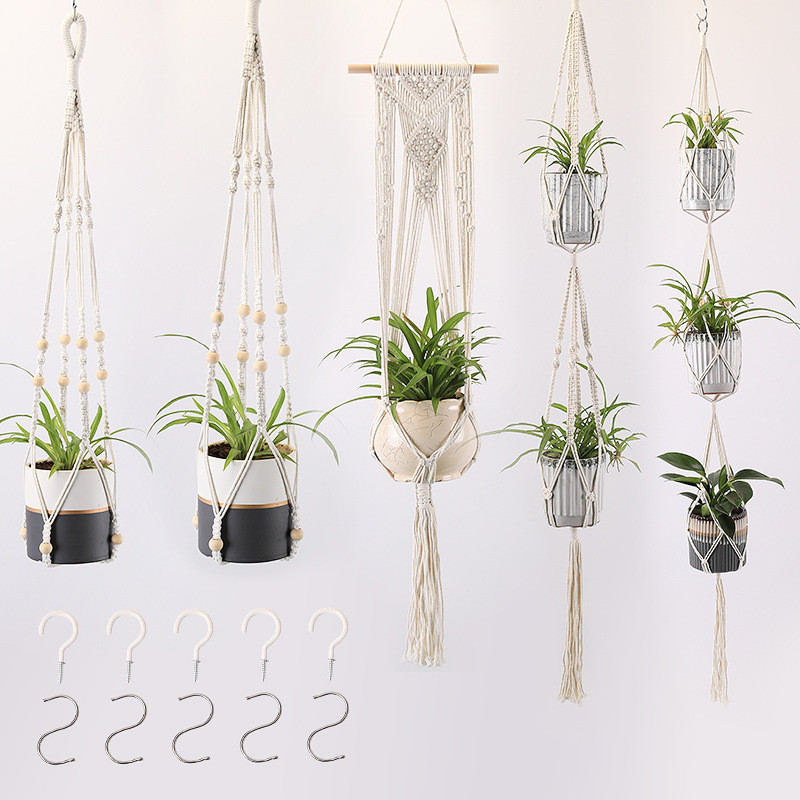货源花盆网兜悬挂吊绳 简约花盆植物挂钩室内外吊篮批发