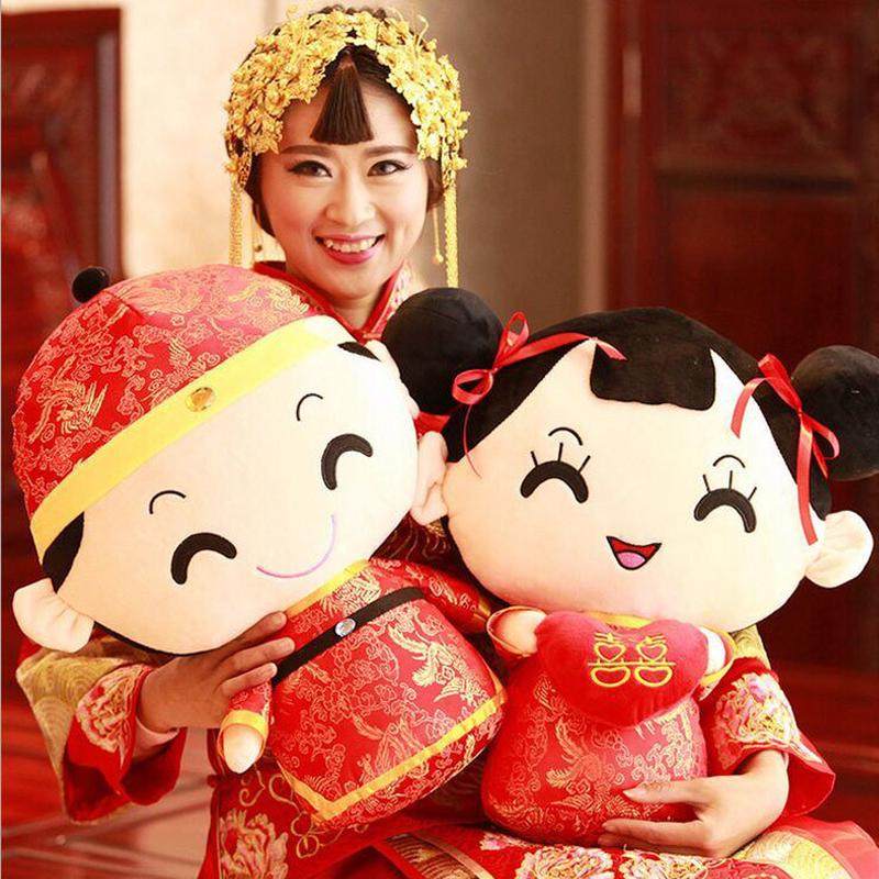 婚庆礼物压床娃娃一对结婚娃娃大号毛绒玩具情侣抱枕公仔婚房喜娃