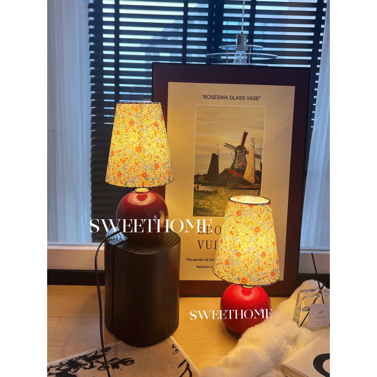 SweetHome *海蒂花园 中古复古碎花陶瓷夜灯卧室睡眠装饰氛围台灯