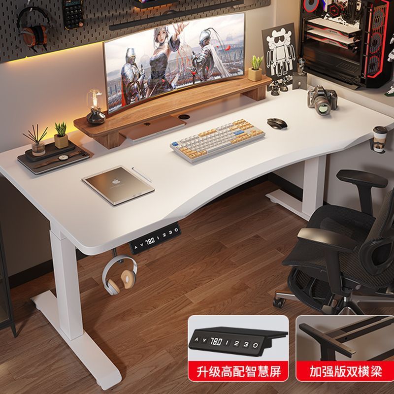 热销可调节电动升降桌工作台智能电脑桌台式家用弧形办公书桌电竞
