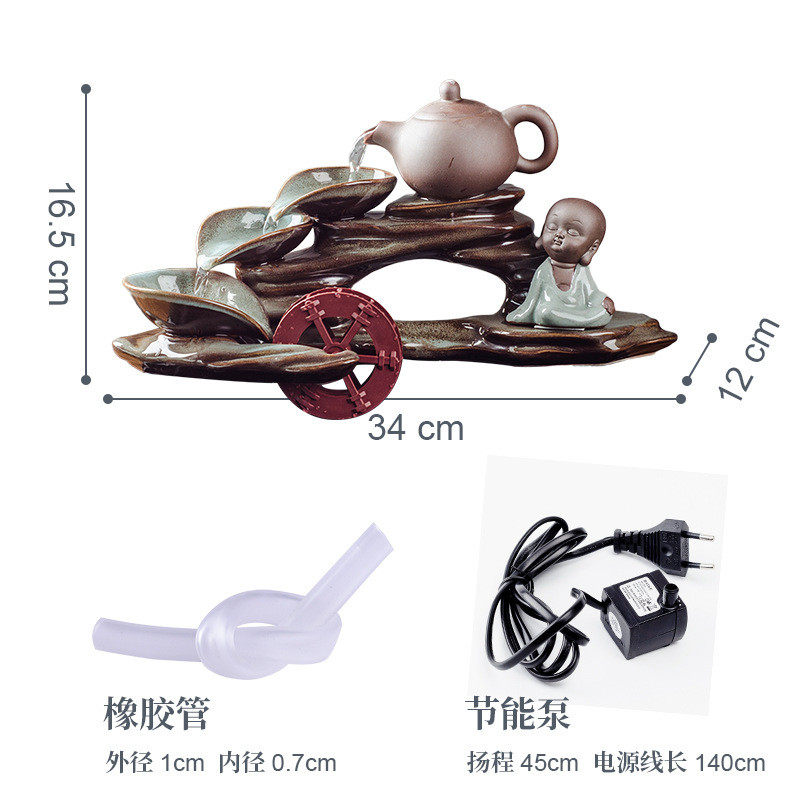 中式禅意陶瓷流水摆件客厅招财鱼缸上出水装饰循环假山造景加湿器