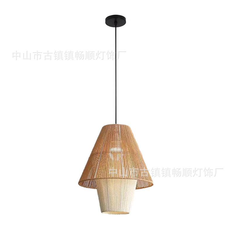 复古创意麻绳藤艺桌灯灯具侘寂风藤编餐民宿简约客栈客厅吊灯