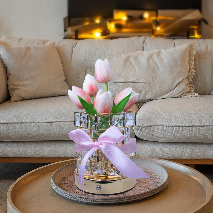 创意礼品郁金香魔方小夜灯卧室睡眠台灯床头轻奢高级感水晶氛围灯