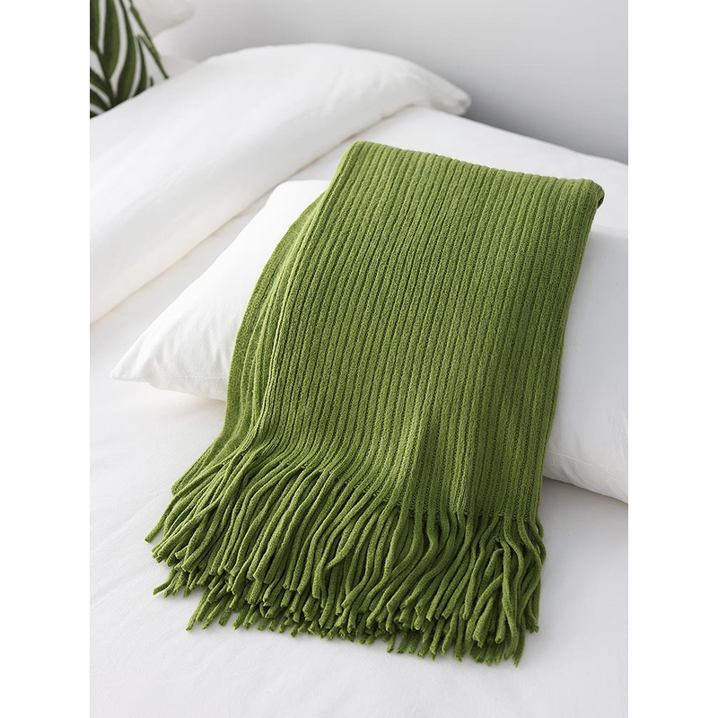 0WYV原木风针织装饰床尾巾床旗酒店样板间休闲空调沙发毯纯色搭巾