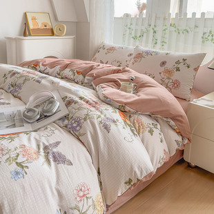 彩竺棉四件套碎花四件套宿舍床单床笠热 直播电商床上用品四件套款