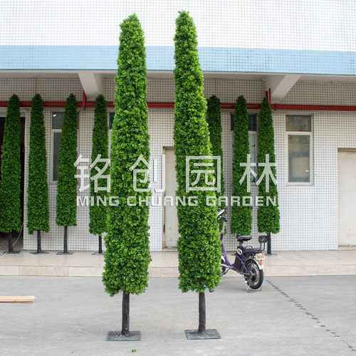 仿真瓜子叶塔型树仿真树黄杨叶竖型树公园广场人造柏树松假树3米