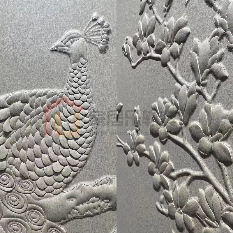 定制酒店刺绣卧室皮雕背景墙中式花鸟孔雀床头软包高档硬包隐形门,家装主材,背景墙软包,淘宝优惠券,粉丝福利购,淘宝优惠卷