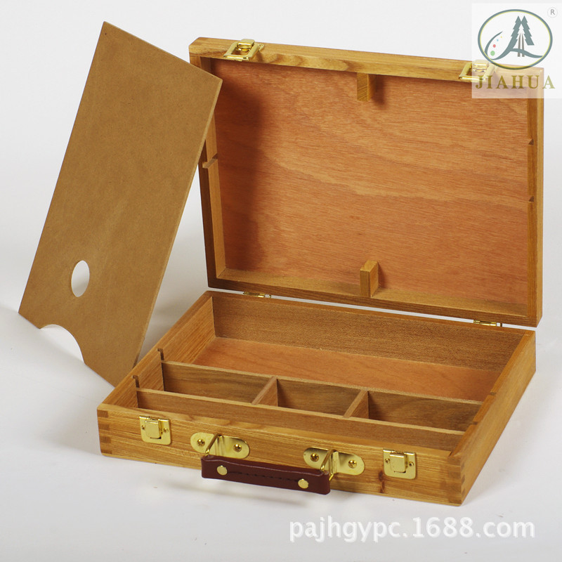 x32榉木手提油画箱美术油画箱画笔盒木制便携写生素描画工具箱