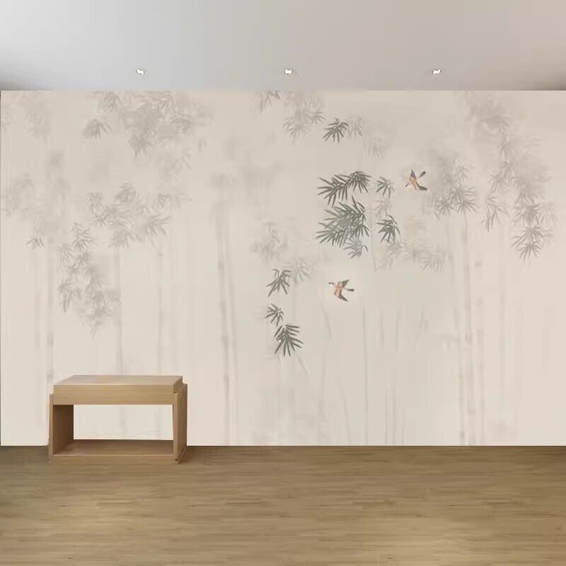 鹫新中式简约淡雅水墨客壁布竹子电视背景墙壁纸沙发墙纸