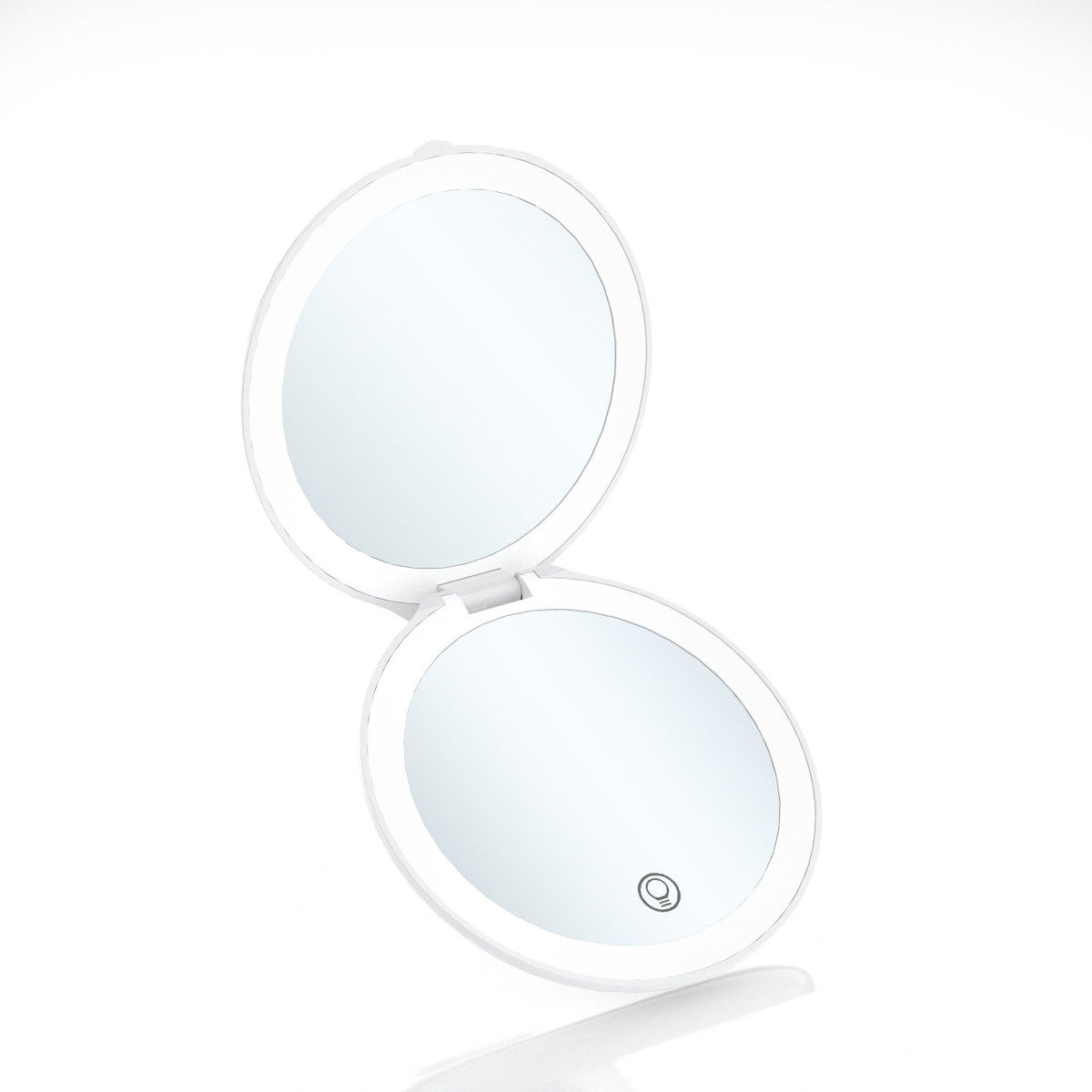 led化妆镜子双面随身带灯折叠手持5倍放大三色发光小圆镜