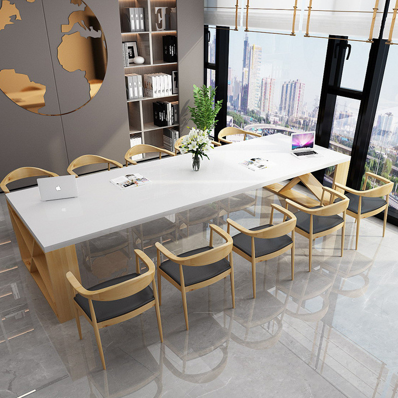 北欧实木会议桌酒店咖啡厅多人洽谈桌大型办公室办公桌椅组合