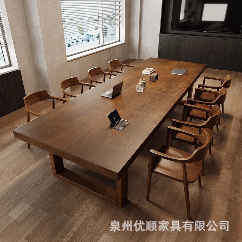 全实木会议桌长桌大型工作台现代简约办公桌长条形洽谈桌椅组合