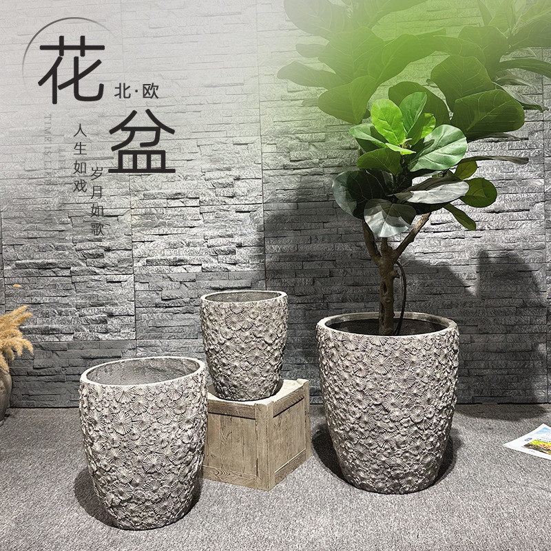 复古水泥花盆阳台客厅商场室内外绿植盆栽创意做旧艺术落地花盆
