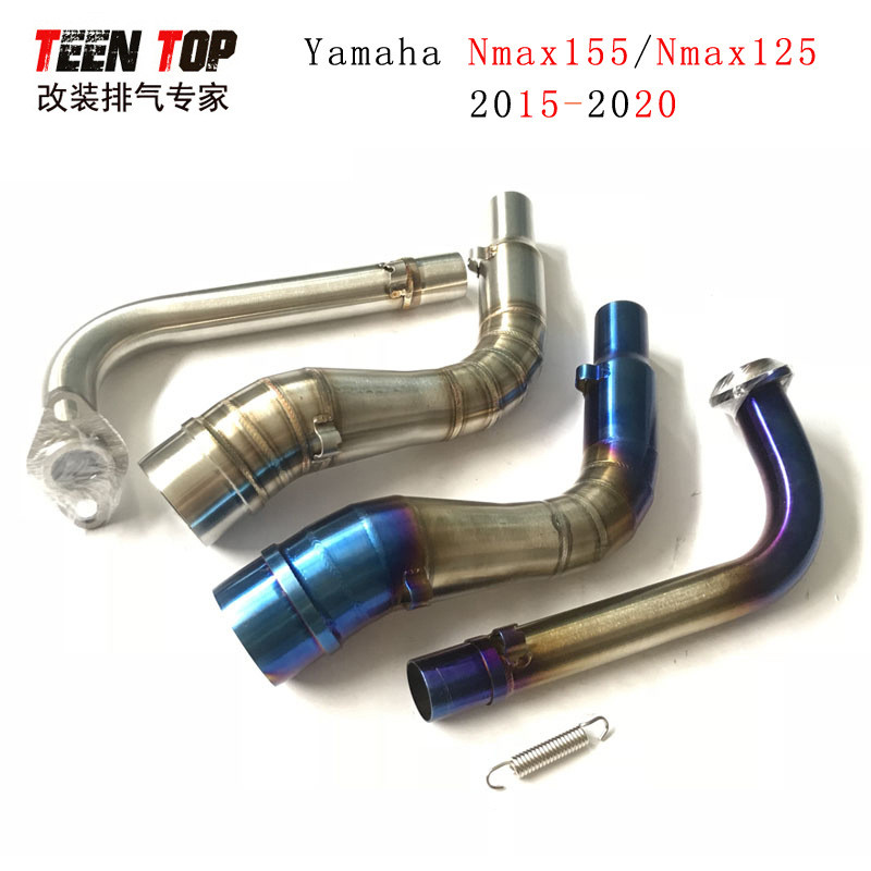 热销摩托排气改装适用yamahanmax155/125不锈钢前段踏板车15-20年