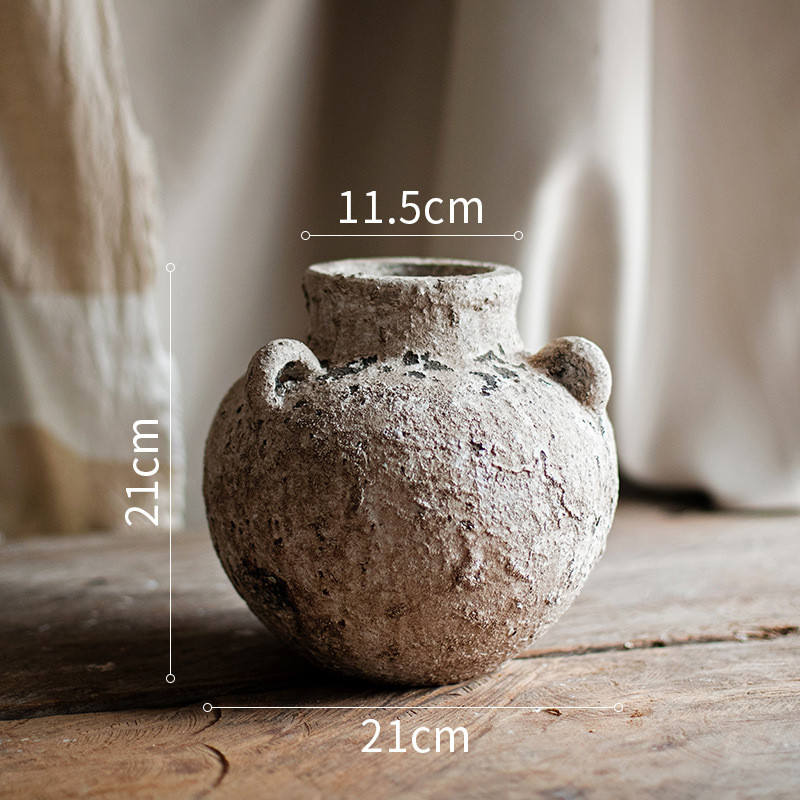 陶艺干花花盆花瓶 手工粗陶复古多肉禅意装饰品插花花器
