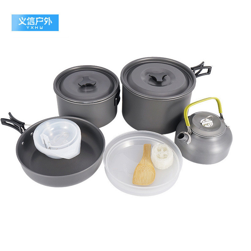 户外508套锅野营锅具5-6人茶壶套装便携野餐炉具不粘锅野外餐具炊