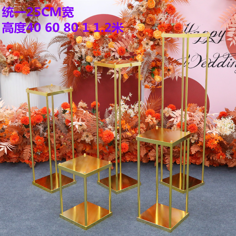 新款婚庆婚礼道具金色电镀方框铁艺架子摆件花架长方体几何路引