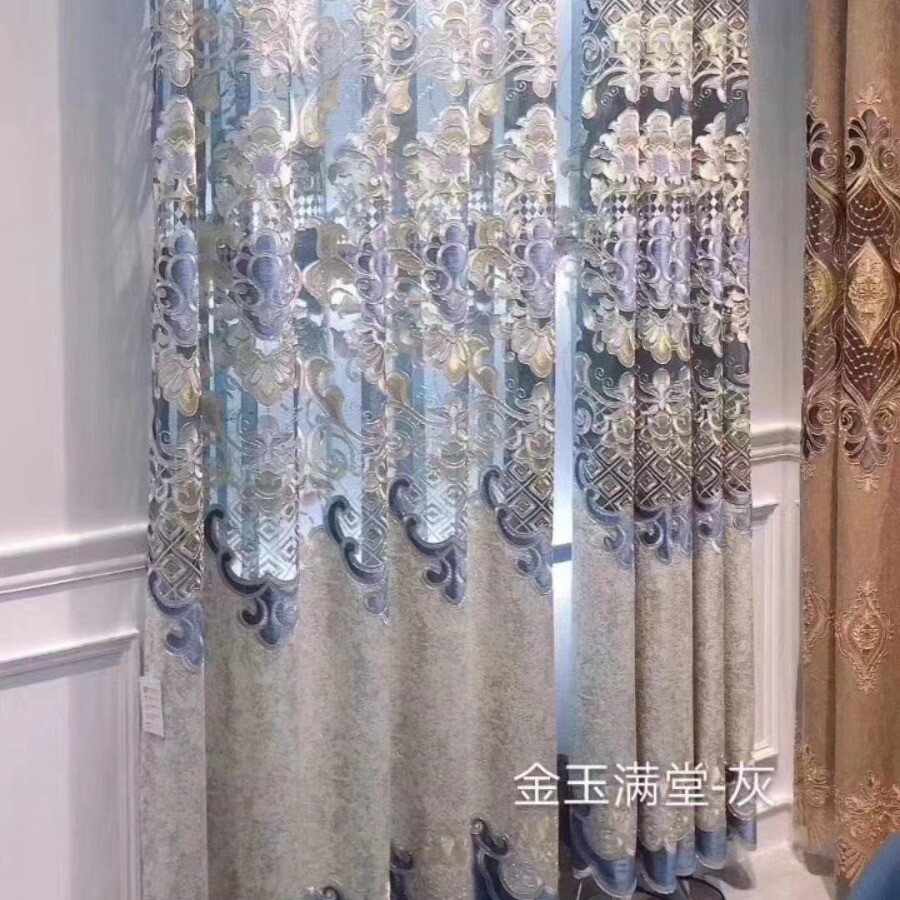 新款欧式古典镂空窗帘高档轻奢绣花窗帘布纱帘别墅豪华大气客厅阳
